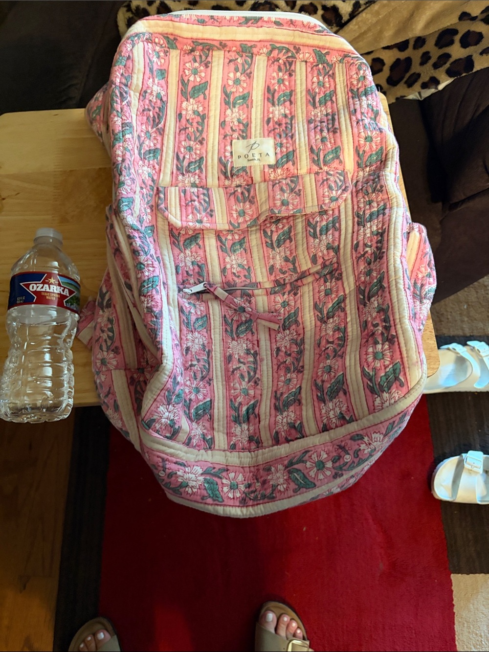 Pink Patterned Women's Backpack with Floral Print - Picture 3 of 5